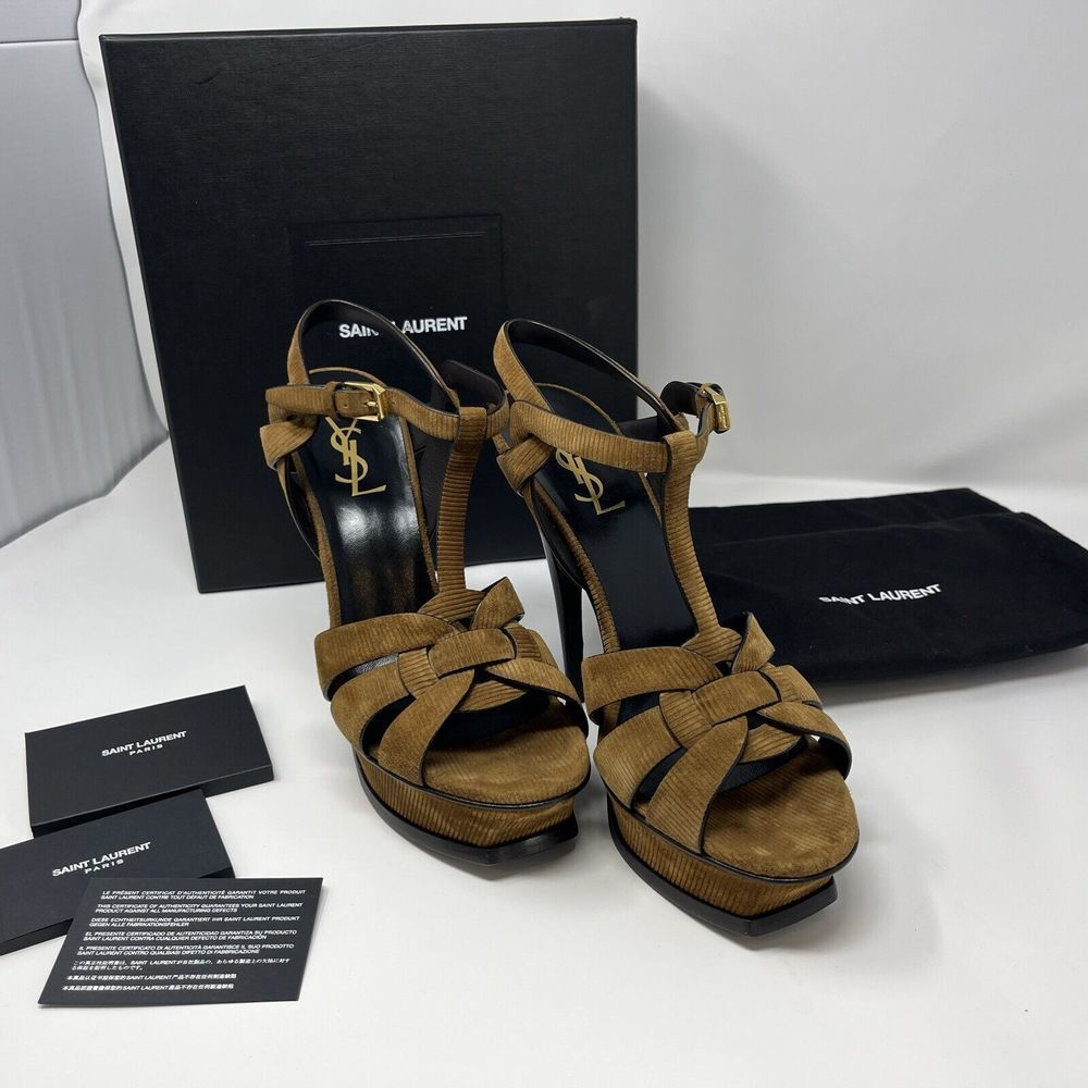 YSL Saint Laurent Tribute Velvet T Strap Platform Sandal 40 EU 10 US